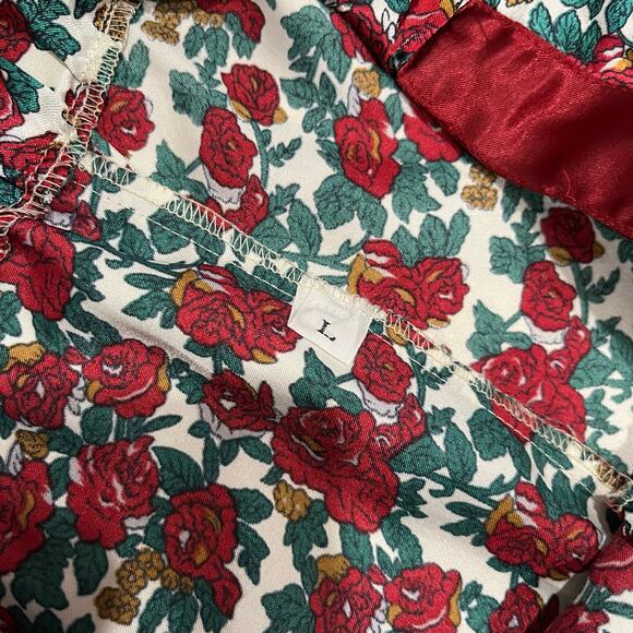 Vintage Kathryn Red Floral Satin Crop Pj Short Set Girly Sexy Feminine Large - Picture 4 of 9